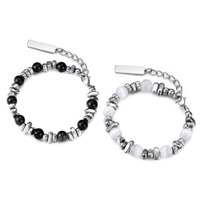CIROCCO Glass Cat's Eye Silver Sheen Obsidian Bracelets Unisex
