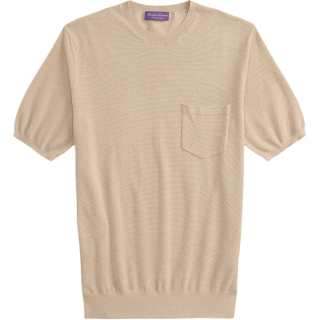 Ralph Lauren Purple Label Knitwear Men's Champagne Gold Crew Neck Moderate Straight Fit
