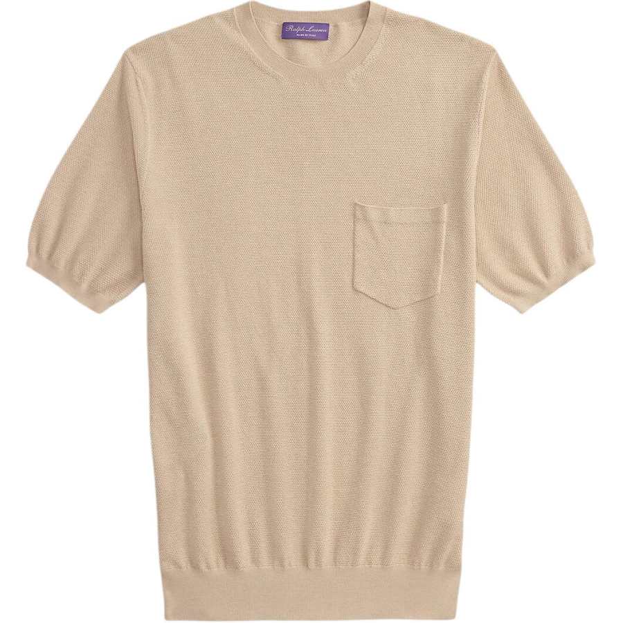 Ralph Lauren Purple Label Knitwear Men's Champagne Gold Crew Neck Moderate Straight Fit
