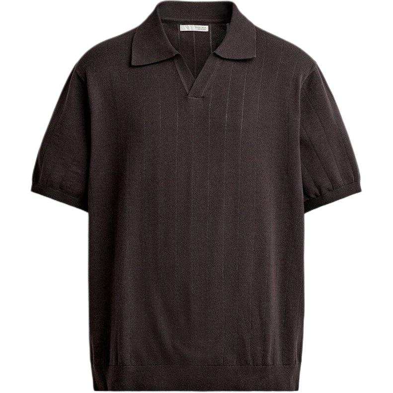 ZARA Polo Shirts Men's Chocolate Polo Collar Moderate Straight Fit
