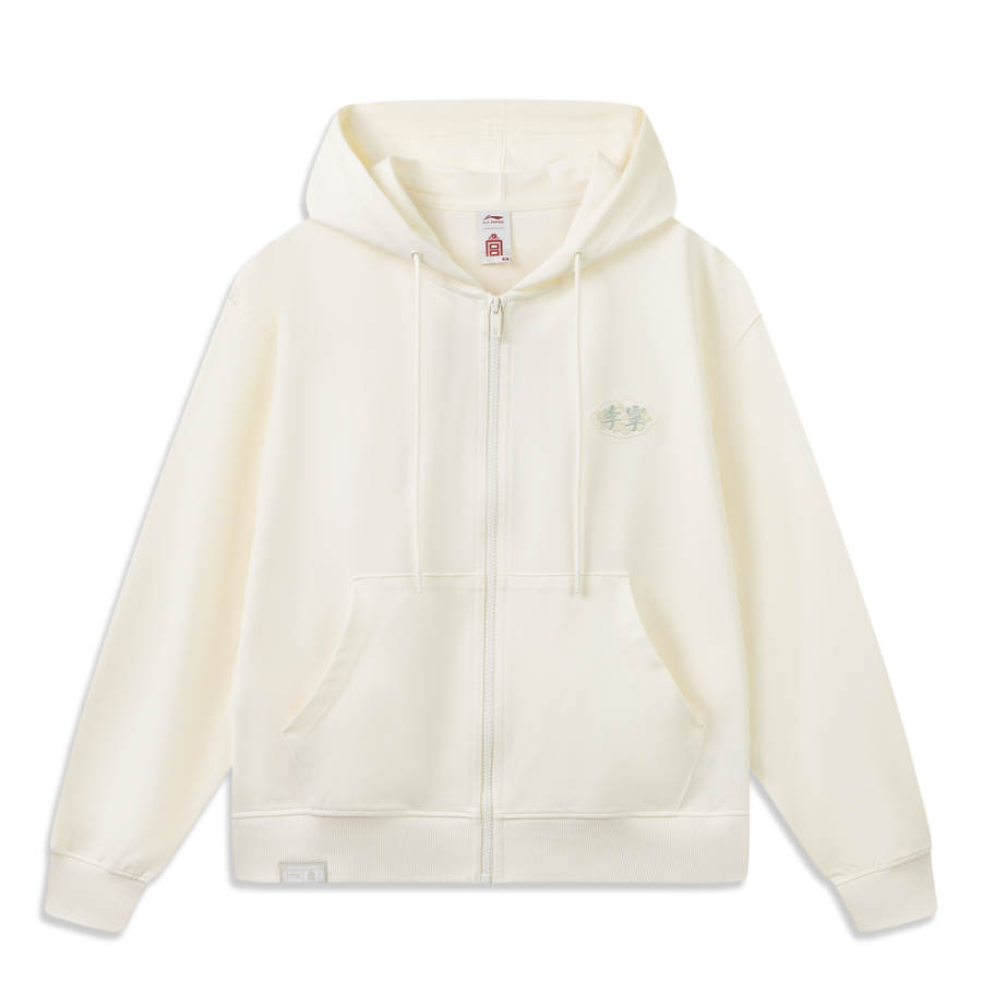 Li-Ning Li Ning China Culture Collection Sweatshirts Women's Ecru Hooded Non Detachable Moderate Straight Fit