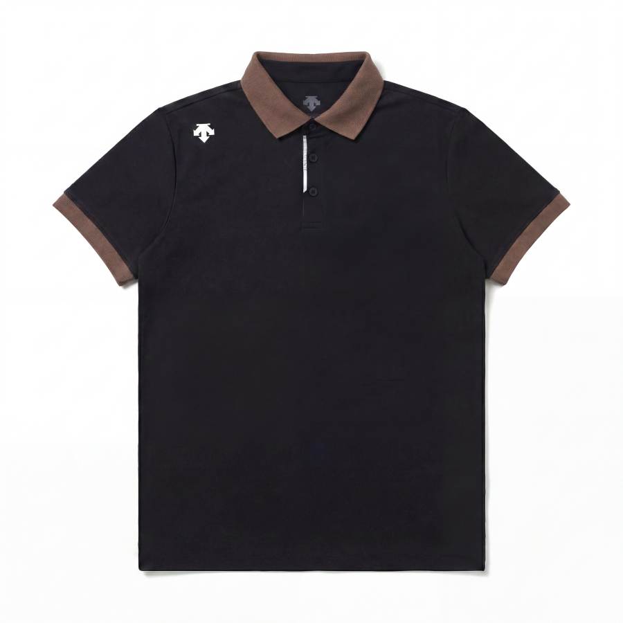 DESCENTE Polo Shirts Unisex Black/BLKO Polo Collar Moderate Straight Fit
