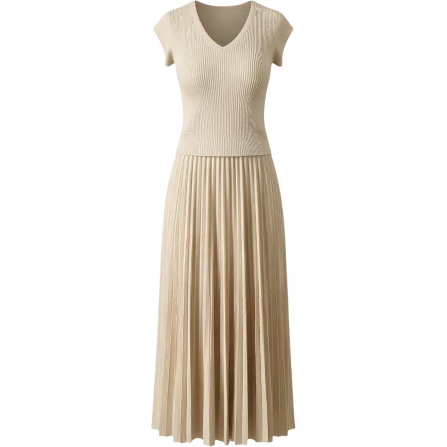 CHARM GLOW Two Piece Skirt Sets Women's V Neck Moderate Long Skirt