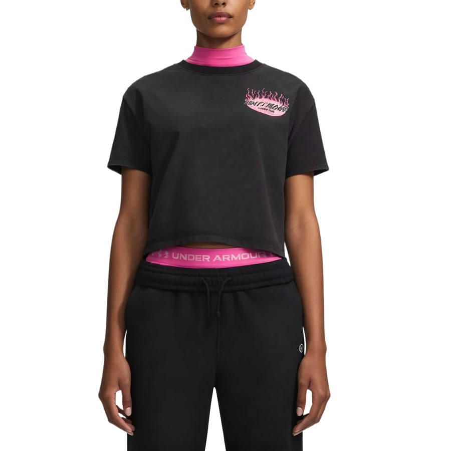 Under Armour T Shirts Women's Deep Black Crew Neck Moderate