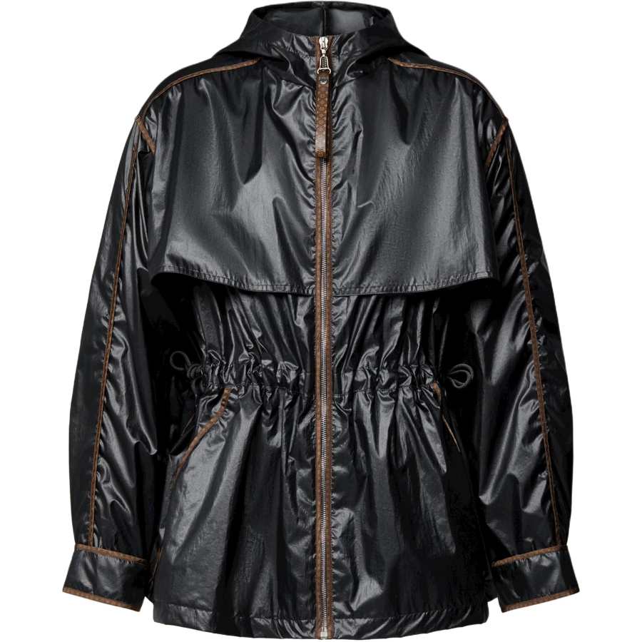 LOUIS VUITTON Monogram Parka Coats Women's Black Hooded Non Detachable Moderate Nipped In Waist