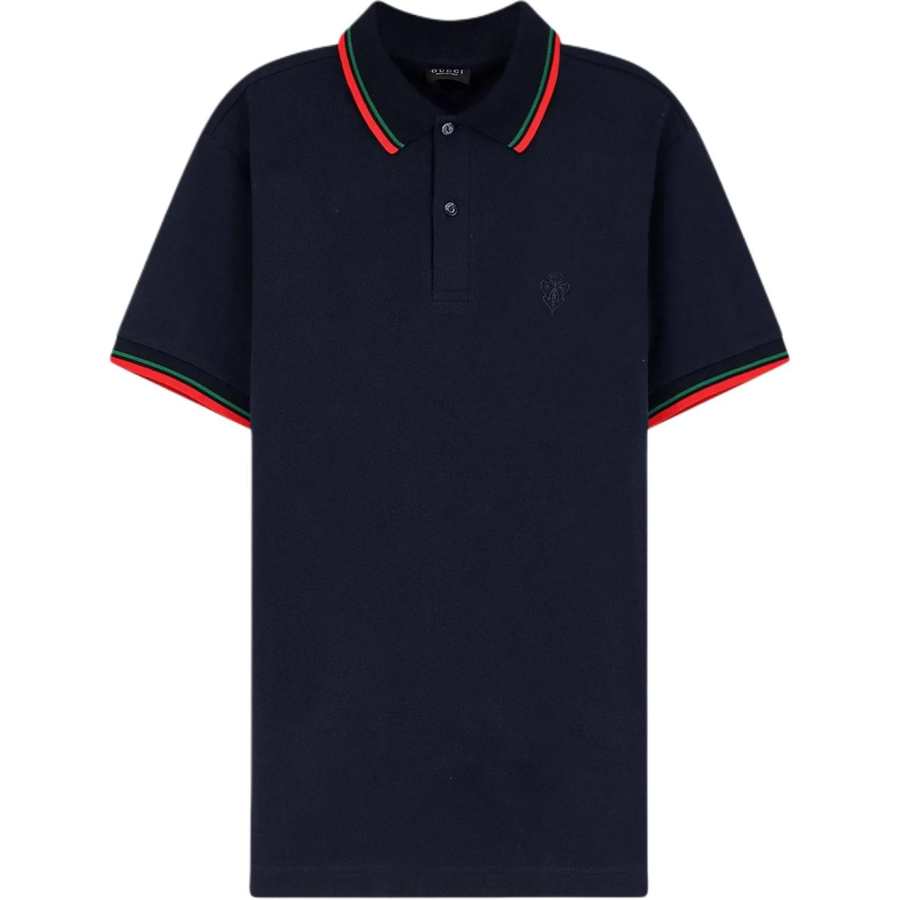 GUCCI Polo Shirts Men's Dark Blue Polo Collar Moderate Straight Fit