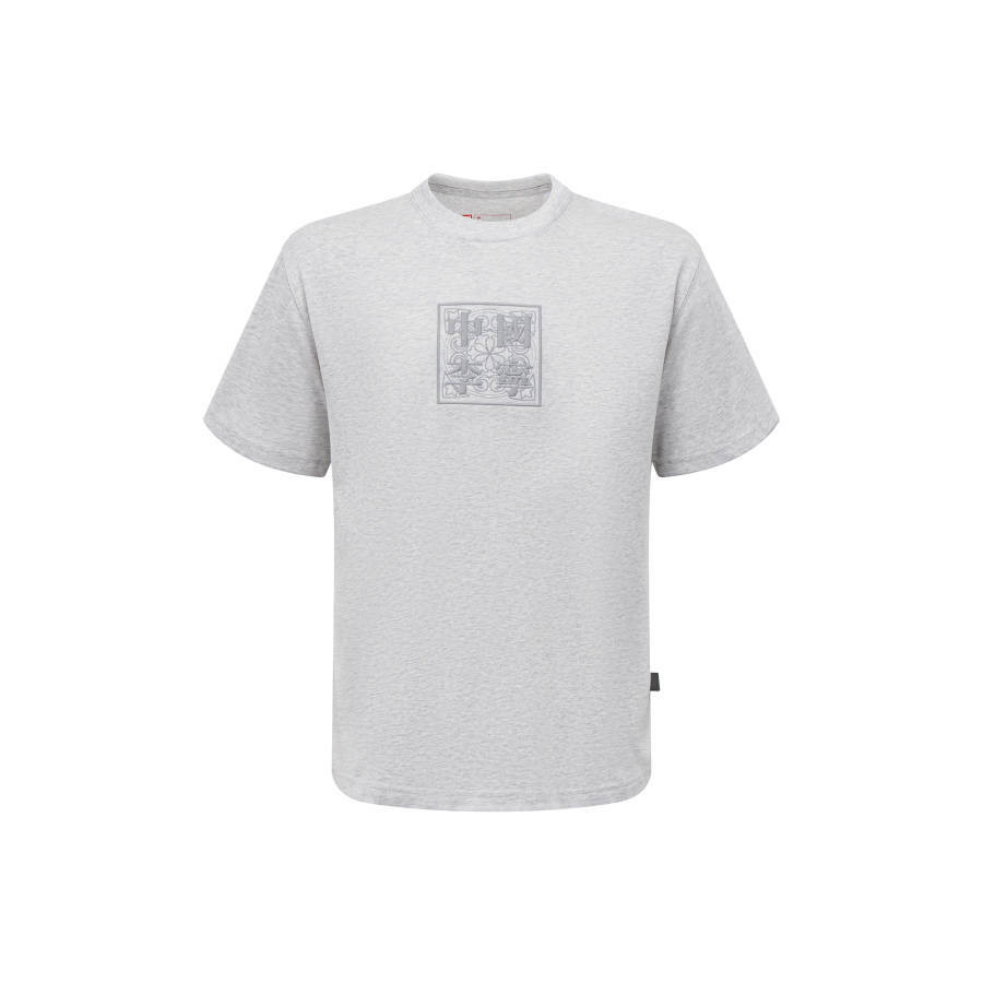 Li-Ning Li Ning T Shirts Unisex Heather Gray Waterdrop Gray Crew Neck
