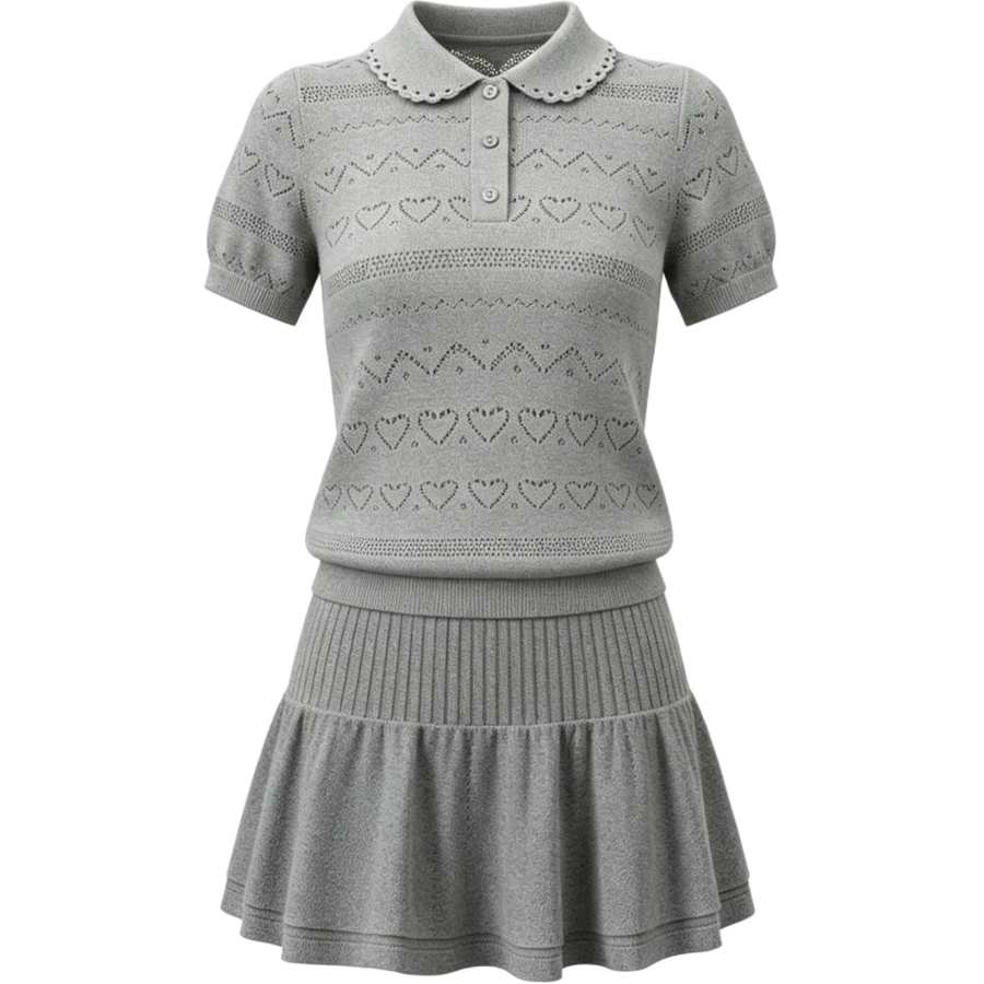 CHARM GLOW Two Piece Skirt Sets Women's Peter Pan Collar Moderate Short Skirt