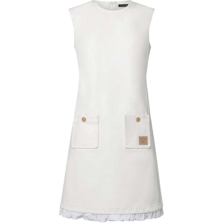 LOUIS VUITTON Sleeveless Dresses Women's White Crew Neck Moderate Short Skirt A Line Skirt