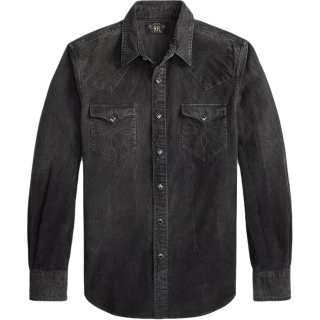 Double RL Shirts Men's Black Lapel Moderate Other
