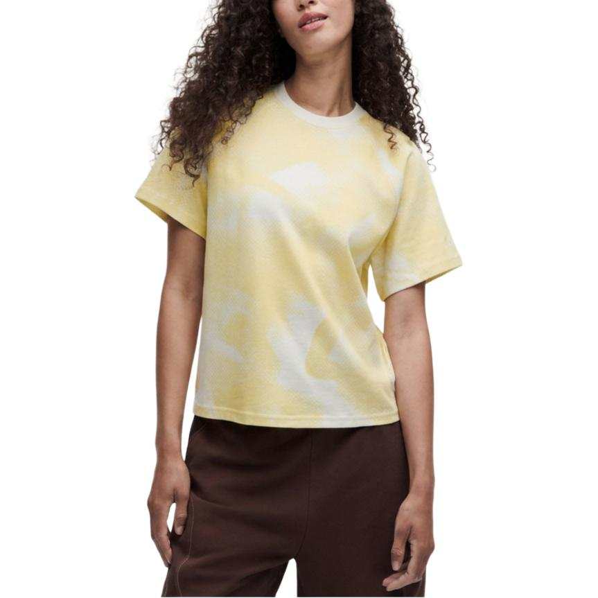 Lululemon T Shirts Women's Sun Kissed Distressed Yellow Mixed Color Dance Dot Matrix Print Crew Neck Moderate Straight Fit