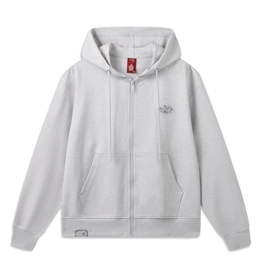 Li-Ning Li Ning China Culture Collection Sweatshirts Women's Heather Gray Hooded Non Detachable Moderate Straight Fit