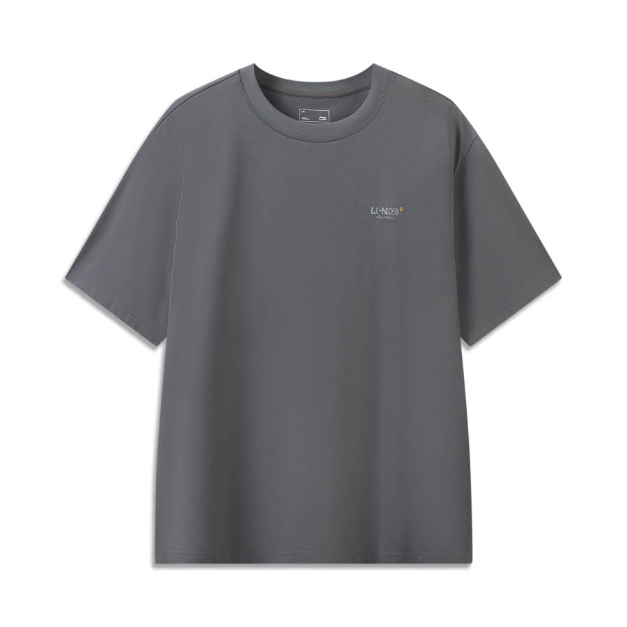 Li-Ning Li Ning T Shirts Men's Elegant Gray Crew Neck Moderate Straight Fit