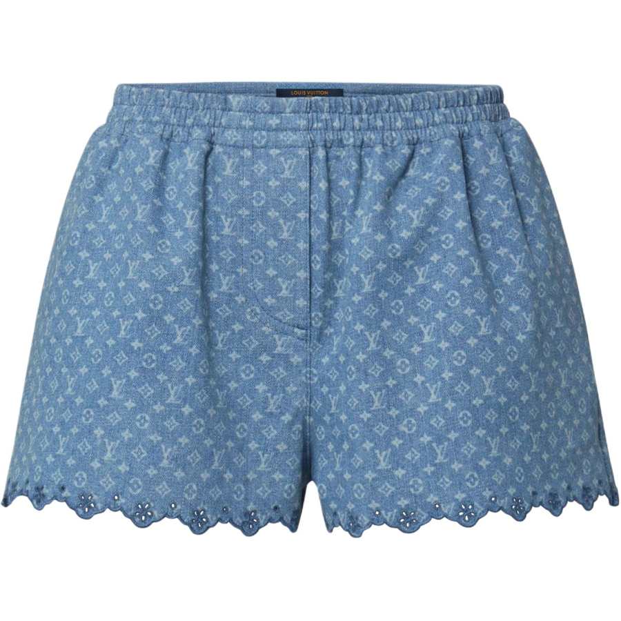 LOUIS VUITTON Monogram Denim Shorts Women's Blue Moderate Straight Fit Pants