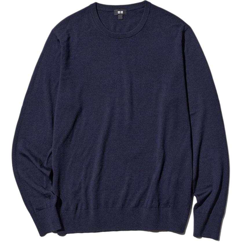 UNIQLO Knitwear Men's Navy Blue Crew Neck Moderate Other