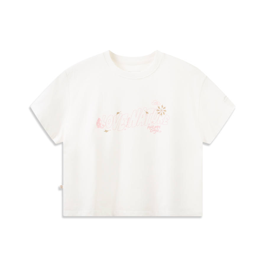 Li-Ning Li Ning T Shirts Women's Ivory Crew Neck Moderate Straight Fit