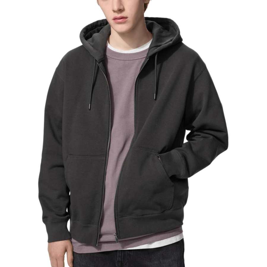 UNIQLO Sweatshirts Unisex Dark Gray Hooded Non Detachable Moderate