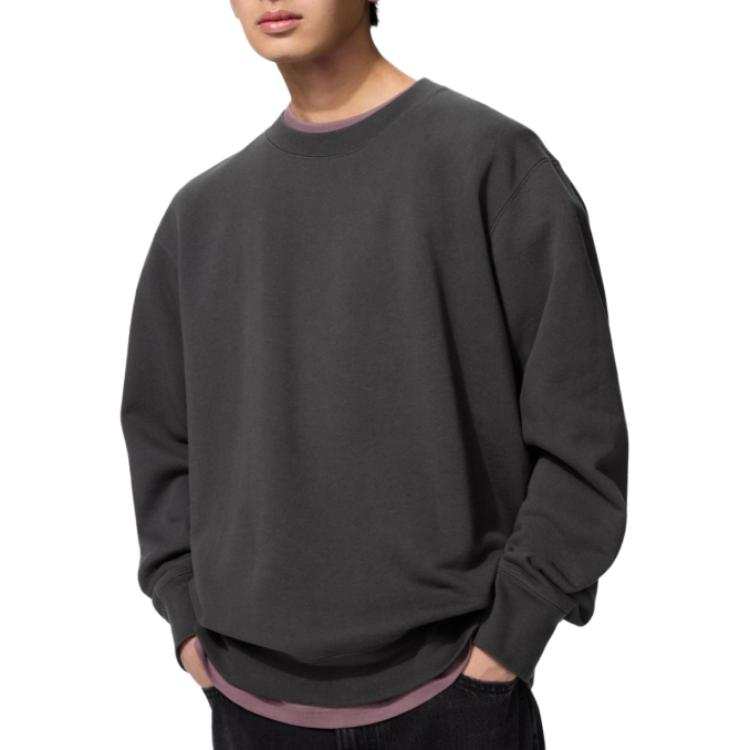 UNIQLO Sweatshirts Unisex 08 Dark Gray Crew Neck Moderate