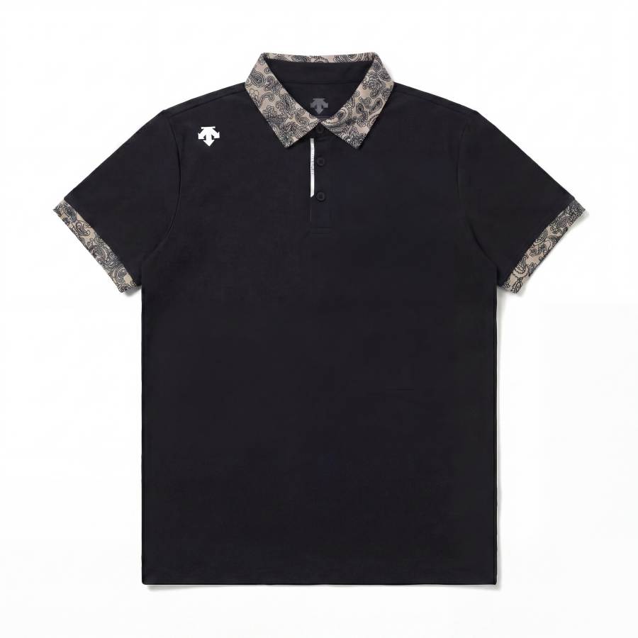 DESCENTE Polo Shirts Unisex Black/BLKO Polo Collar Moderate Straight Fit