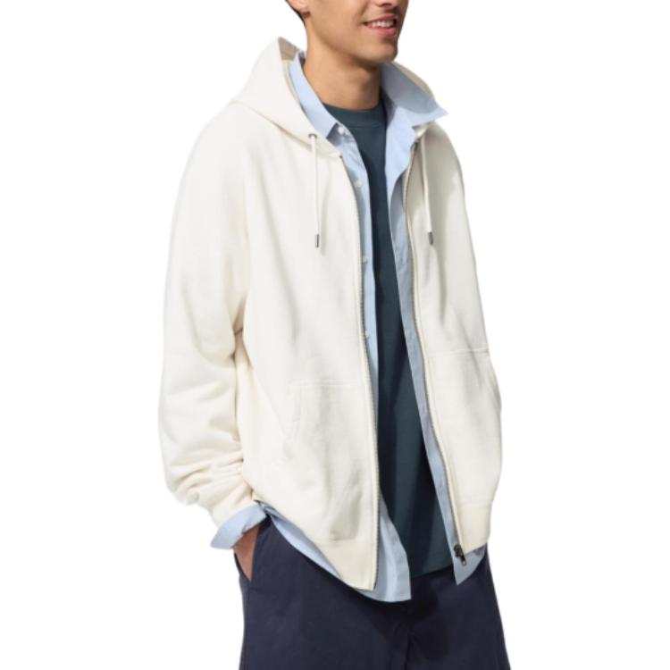 UNIQLO Sweatshirts Men's 01 Ivory Hooded Non Detachable Moderate