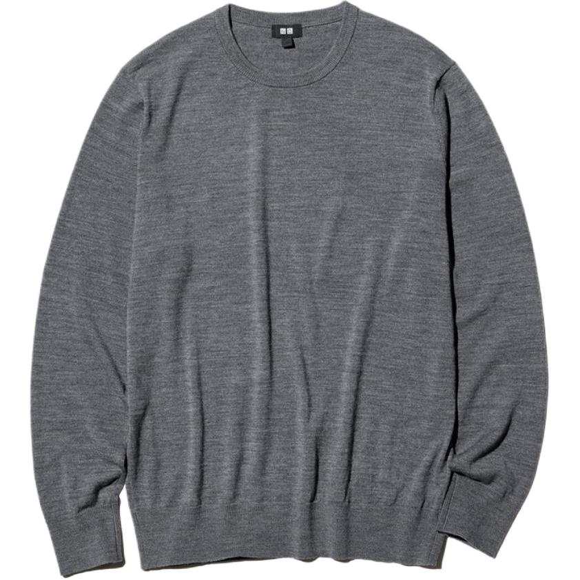 UNIQLO Knitwear Men's Asphalt Gray Crew Neck Moderate
