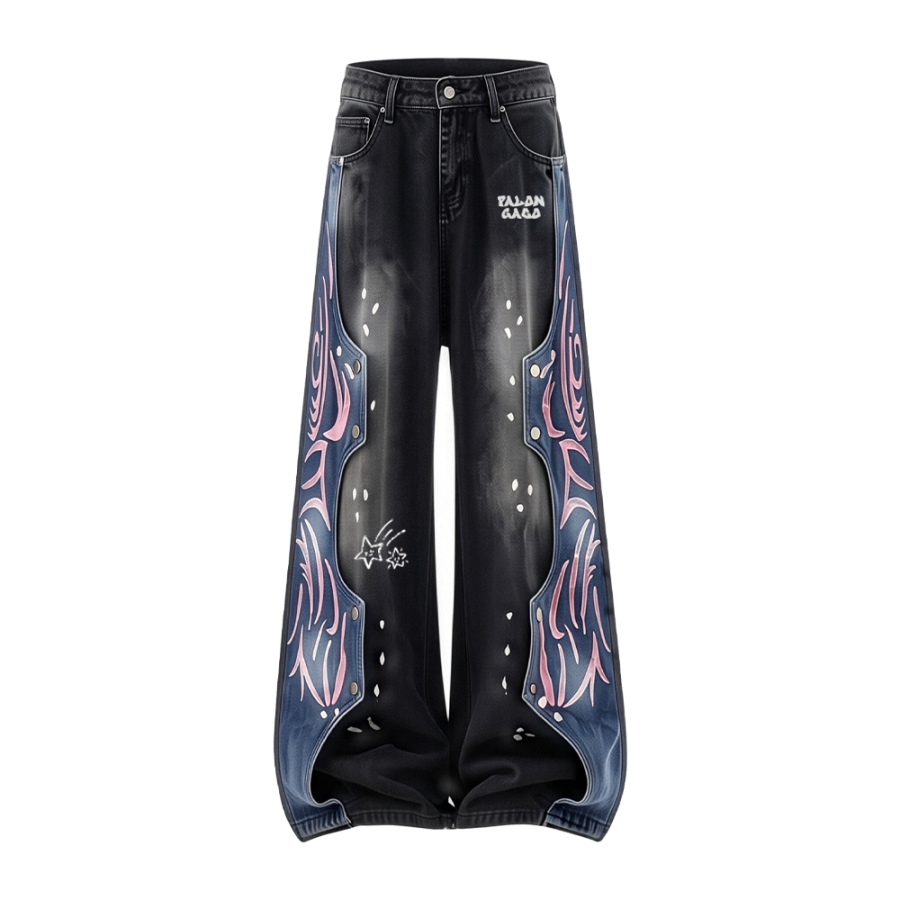 PAL ONGACO Jeans Unisex Black Moderate Wide Leg Pants