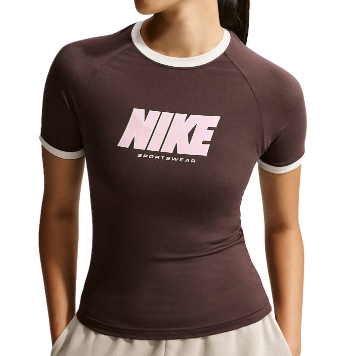 Nike Nike Sportswear T Shirts Women's Baroque Brown/Sail White Crew Neck Moderate