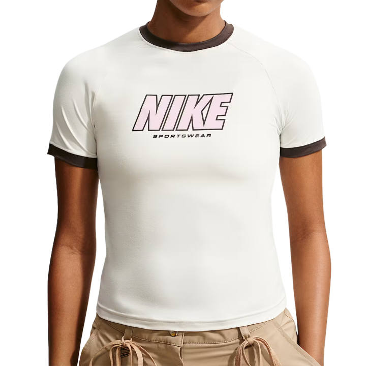 Nike Nike Sportswear T Shirts Women's Sail White/Baroque Brown Crew Neck Moderate