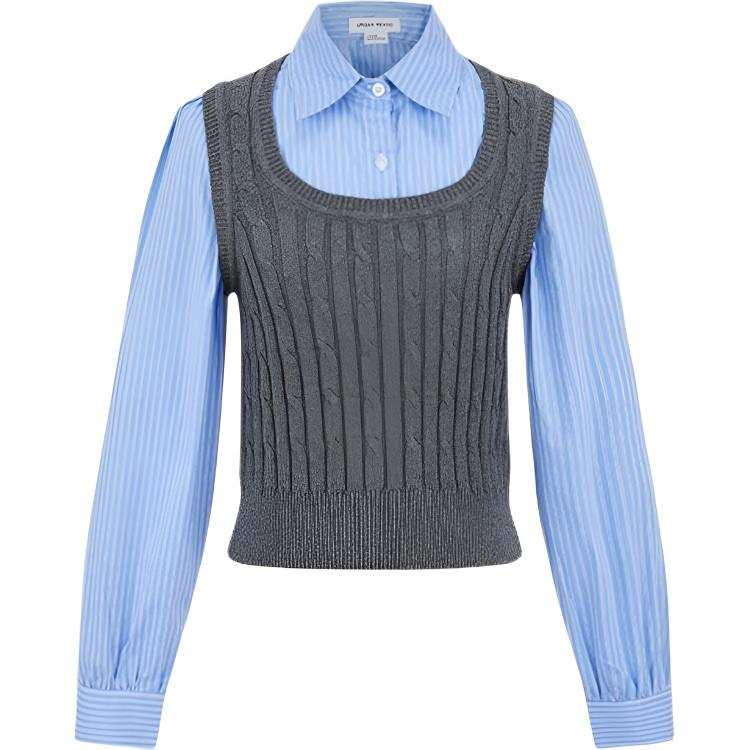 URBAN REVIVO Knitwear Women's Medium Gray Lapel Moderate