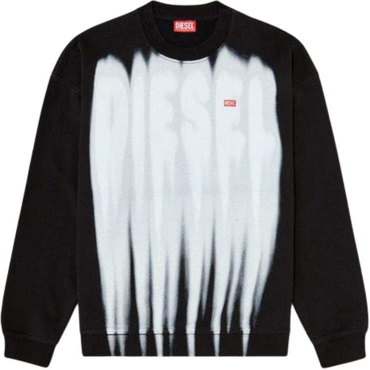 DIESEL Sweatshirts Men's Black/White Crew Neck Moderate Straight Fit