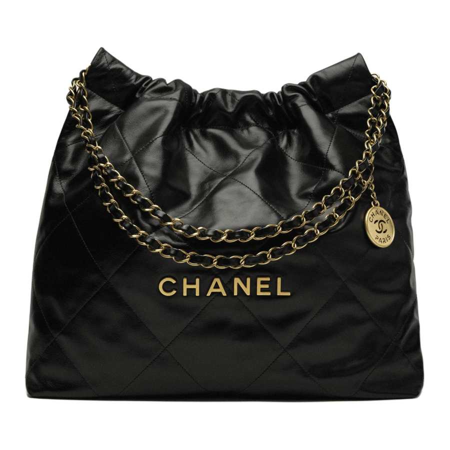 CHANEL 22Bag Cow Leather Material Gold Metal Hobo Bag, Crossbody Bag, Shoulder Bag Medium Women's Black