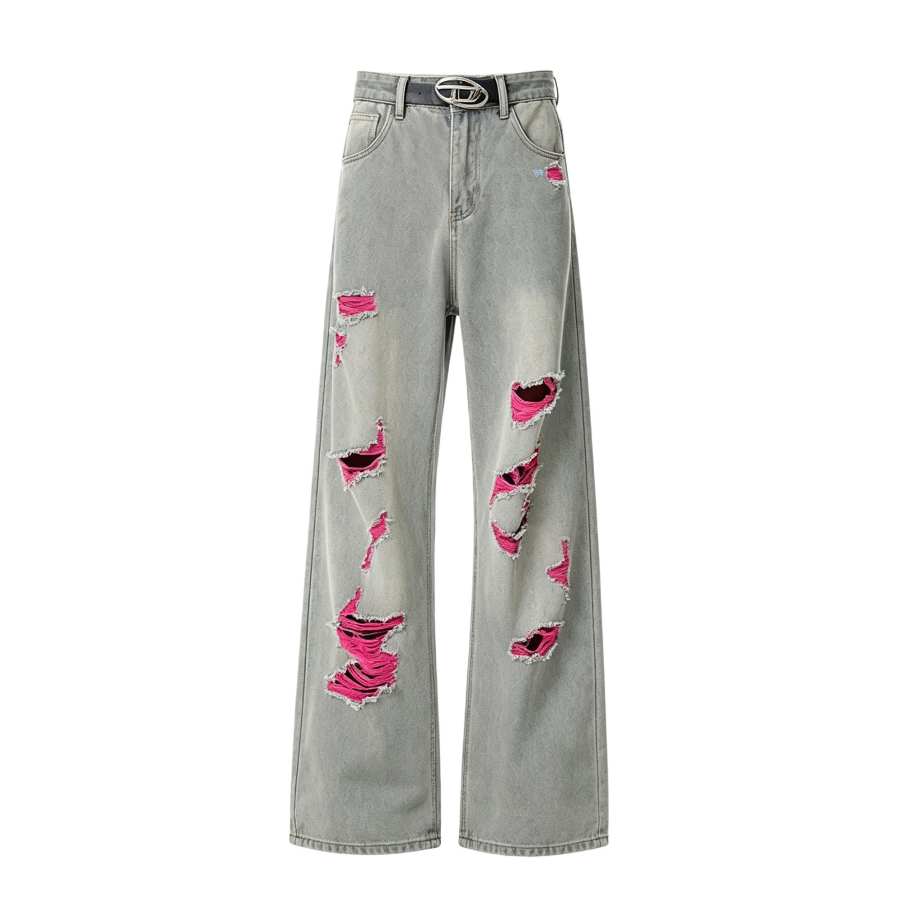 WARRIOR Jeans Women's Blue DIY Badge Thin Straight Fit Pants