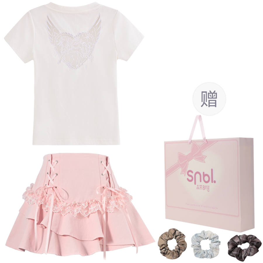 SNBL Two Piece Skirt Sets Women's V Neck Moderate Short Skirt