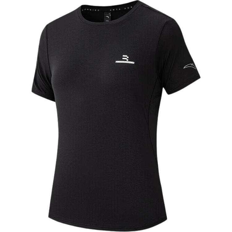 ANTA Running Collection T Shirts Women's Black Crew Neck Moderate Straight Fit