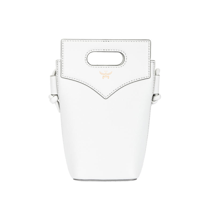 MCM Diamond Grain Leather Crossbody Handbag Women's Ice Gray