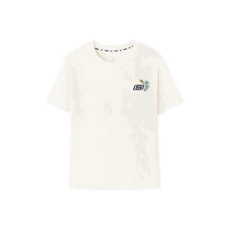 Skechers T Shirts Women's Marshmallow White 0074 Crew Neck Moderate