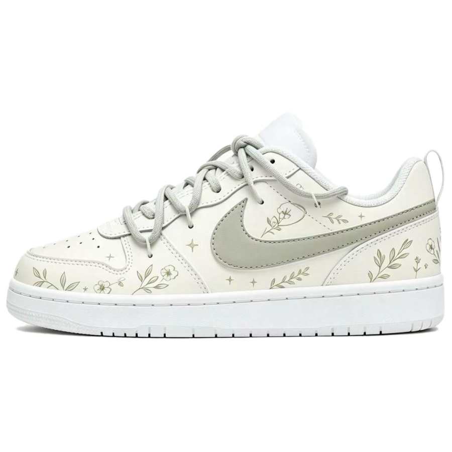 Nike Nike Court Borough Skateboard Shoes Women's Low Top Ecru Light Gray Floral Colorway