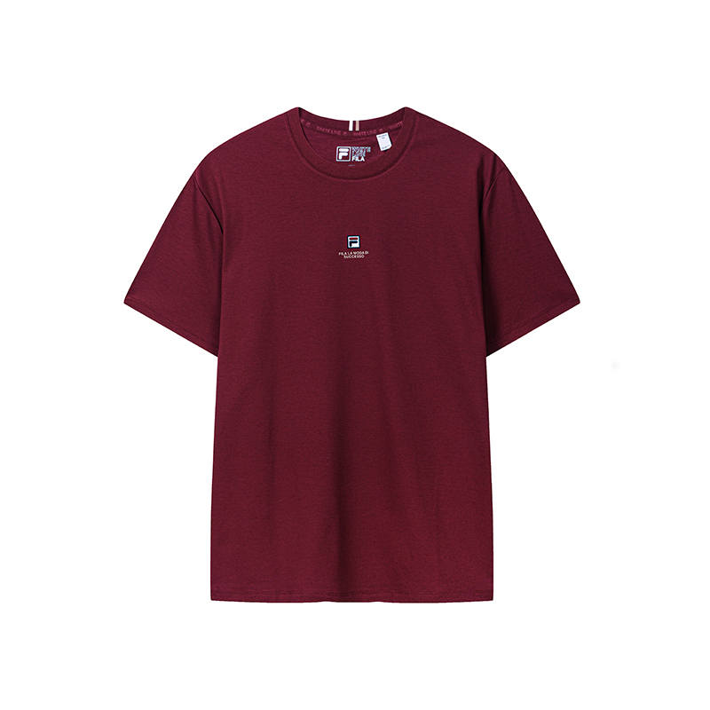 FILA Heritage T Shirts Men's Burgundy Sauce Crew Neck Moderate Straight Fit
