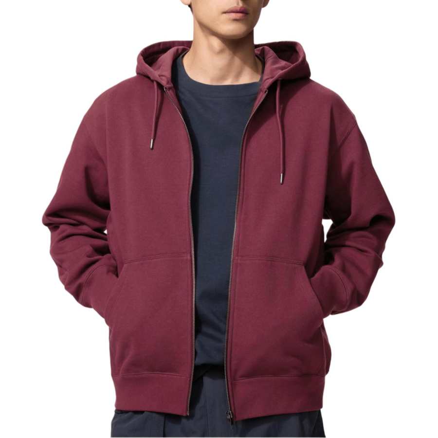 UNIQLO Sweatshirts Unisex Dark Red Hooded Non Detachable Moderate