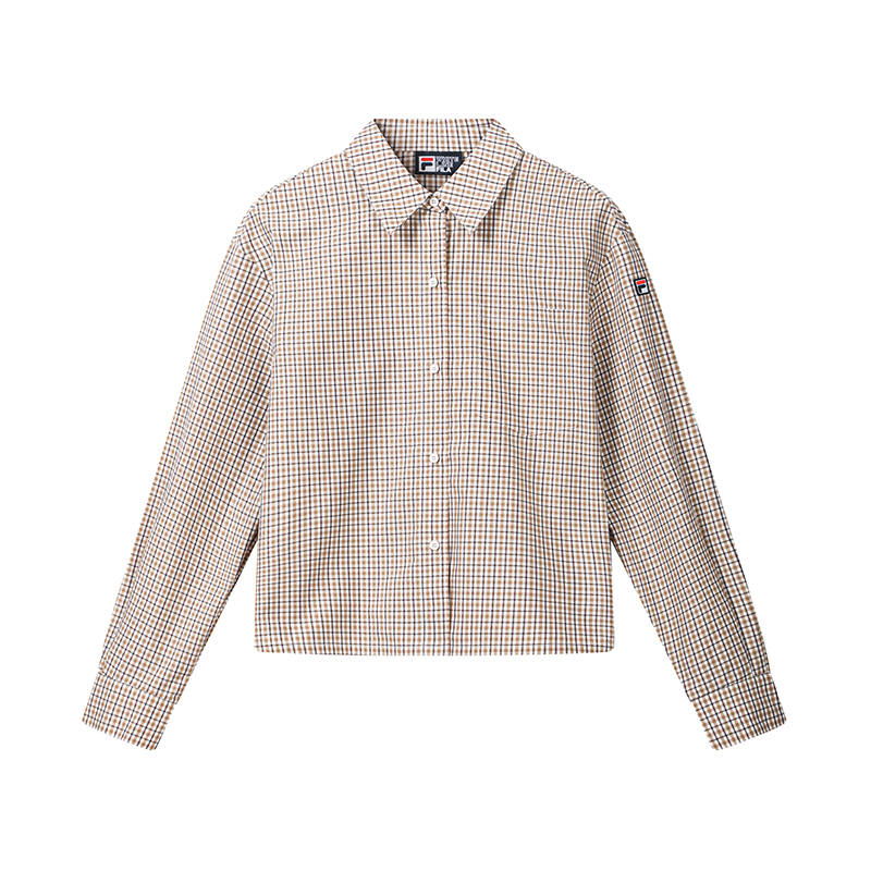 FILA Heritage Shirts Women's Denim Khaki Lapel Moderate Straight Fit