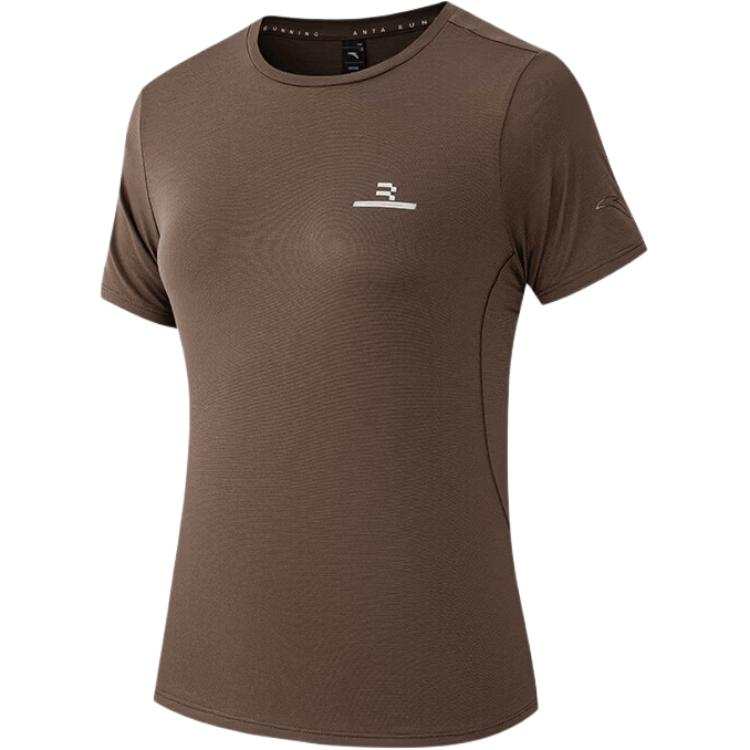 ANTA Running Collection T Shirts Women's Chestnut Cocoa Crew Neck Moderate Straight Fit