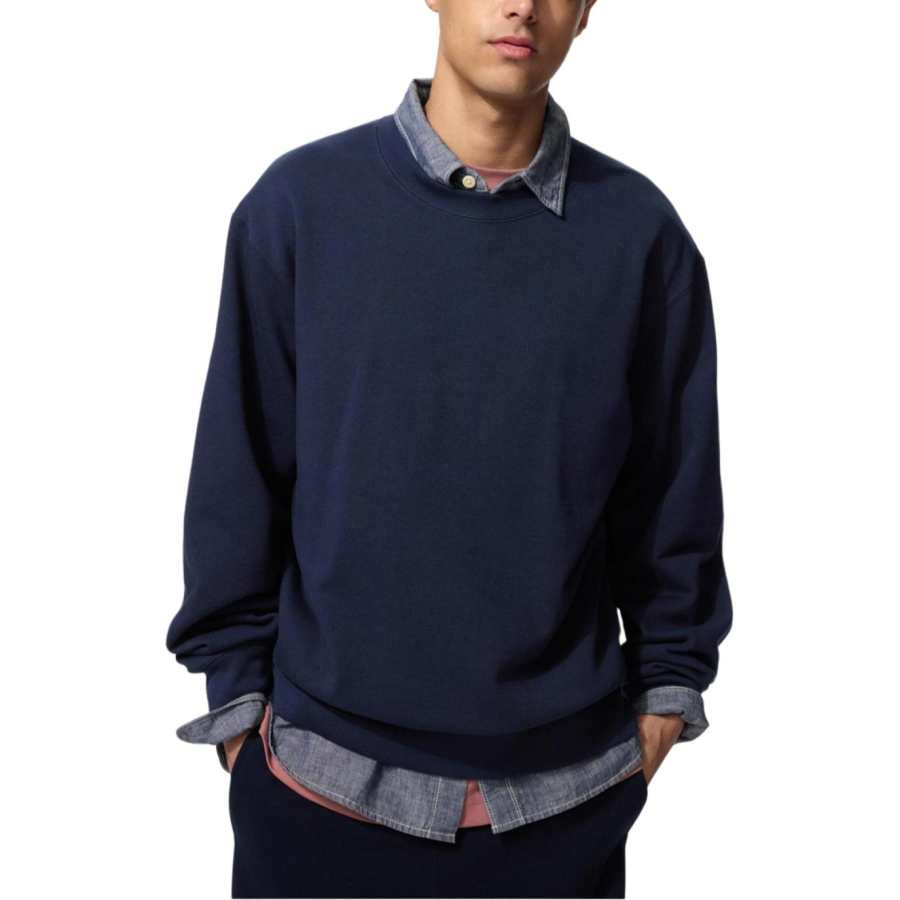 UNIQLO SS26 Sweatshirts Unisex Navy Blue Crew Neck Moderate