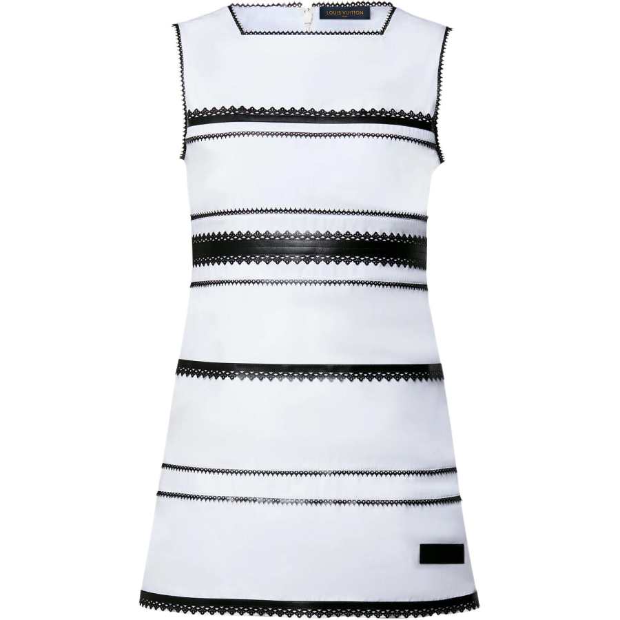 LOUIS VUITTON Sleeveless Dresses Women's Black/White Square Collar Moderate Short Skirt A Line Skirt
