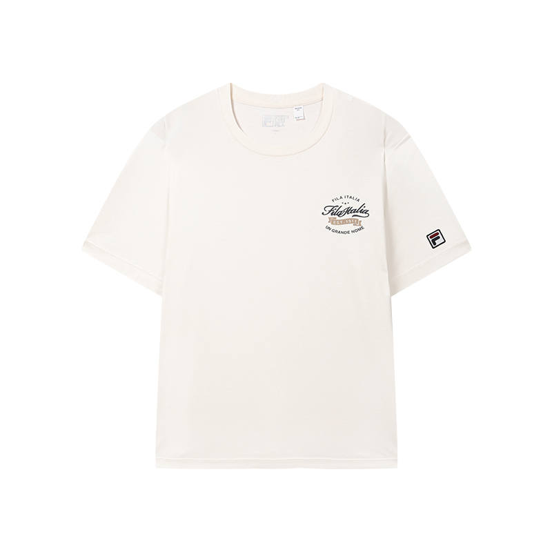 FILA Heritage T Shirts Men's Titanium White Crew Neck Moderate Straight Fit