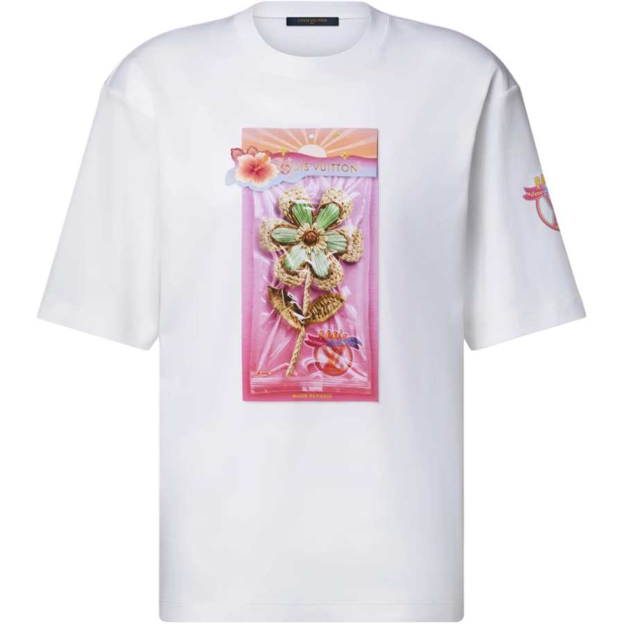 LOUIS VUITTON Circle T Shirts Women's White Crew Neck Moderate Straight Fit