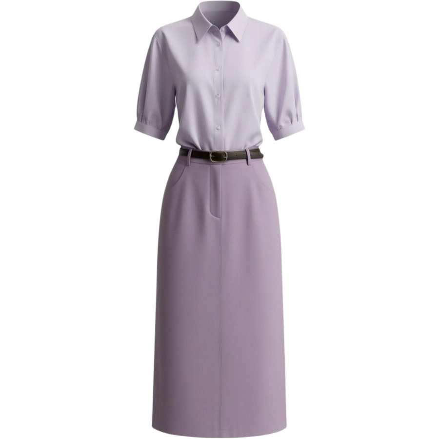 CHARM GLOW Two Piece Skirt Sets Women's Polo Collar Moderate Midi Dress