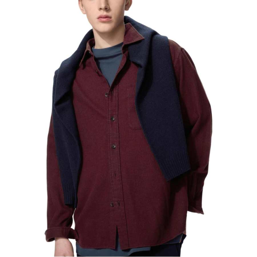 UNIQLO SS26 Shirts Unisex Dark Red Lapel Moderate