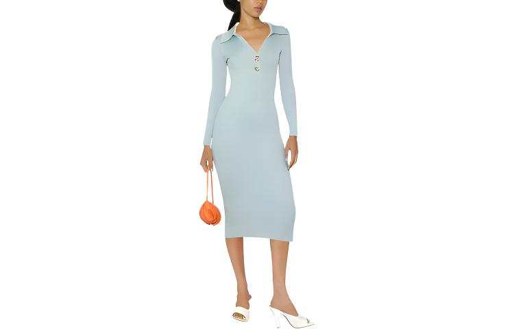 Self-portrait Self Portrait Long Sleeved Dresses Women's Light Blue V Neck