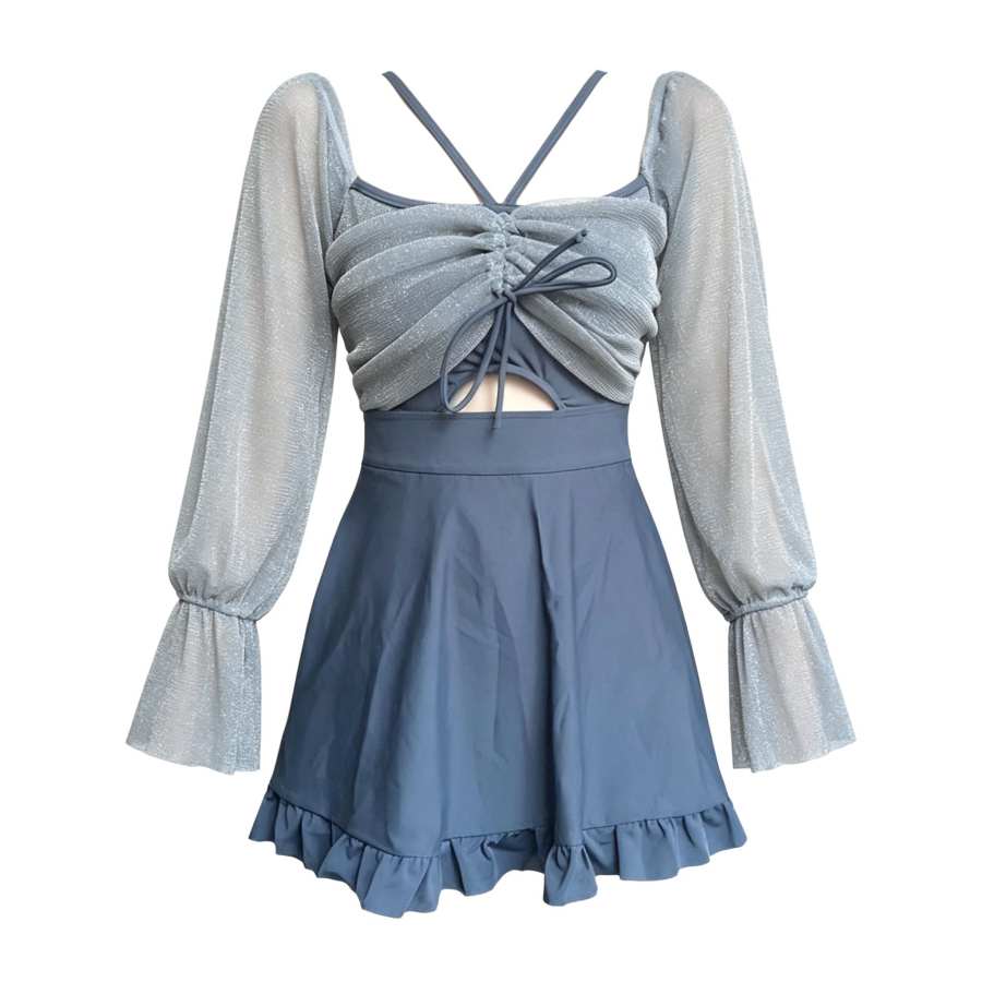 Sugarfunk Two Piece Swimsuits Women's Gray Blue Camisole Thin Midi Dress