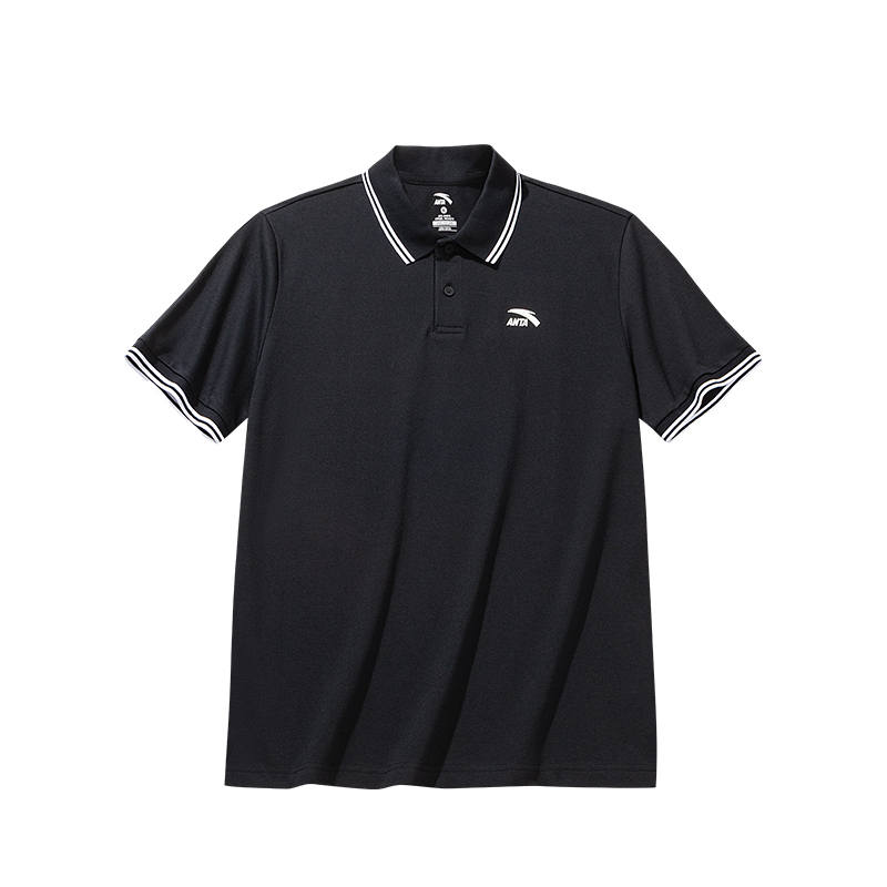 ANTA Polo Shirts Men's Black Polo Collar Thin Straight Fit